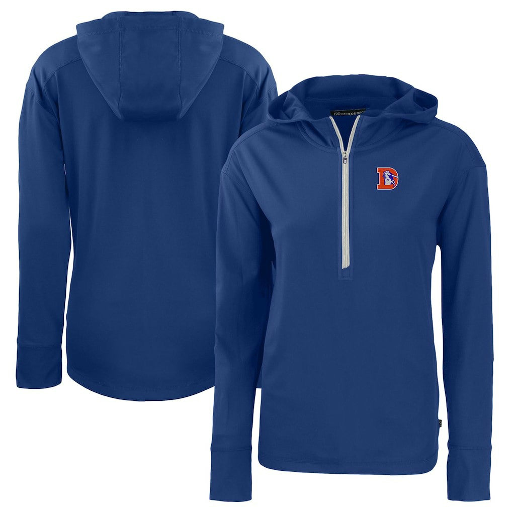 Denver Broncos Cutter & Buck Women's Throwback Daybreak Eco Recycled Half-Zip Hoodie Blue - NFL