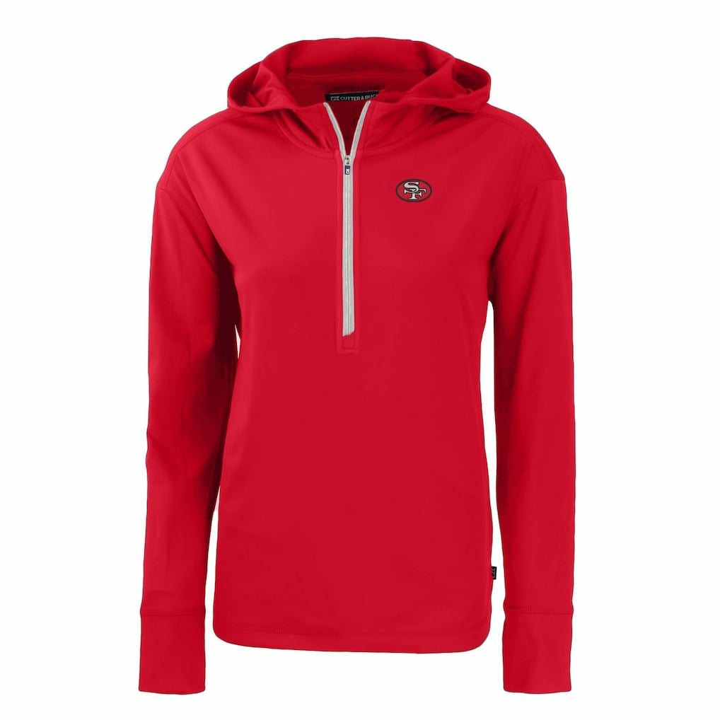 San Francisco 49ers Cutter & Buck Women's Throwback Daybreak Eco Recycled Half-Zip Hoodie Scarlet - NFL