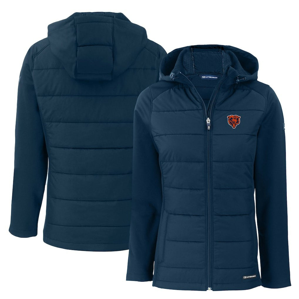 Chicago Bears Cutter & Buck Women's Throwback Evoke Hybrid Eco Softshell Recycled Full-Zip Hoodie Jacket Navy - NFL