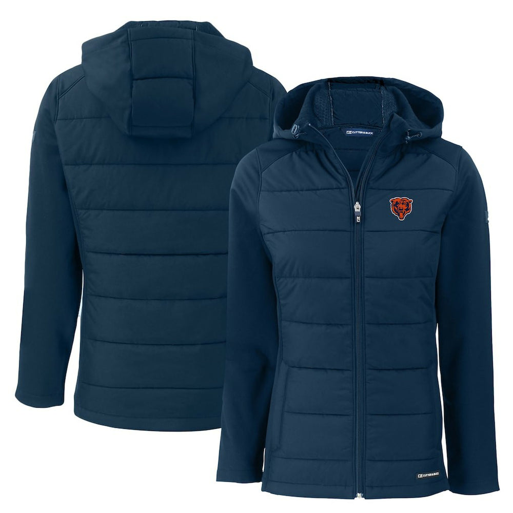 Chicago Bears Cutter & Buck Women's Throwback Evoke Hybrid Eco Softshell Recycled Full-Zip Hoodie Jacket Navy - NFL