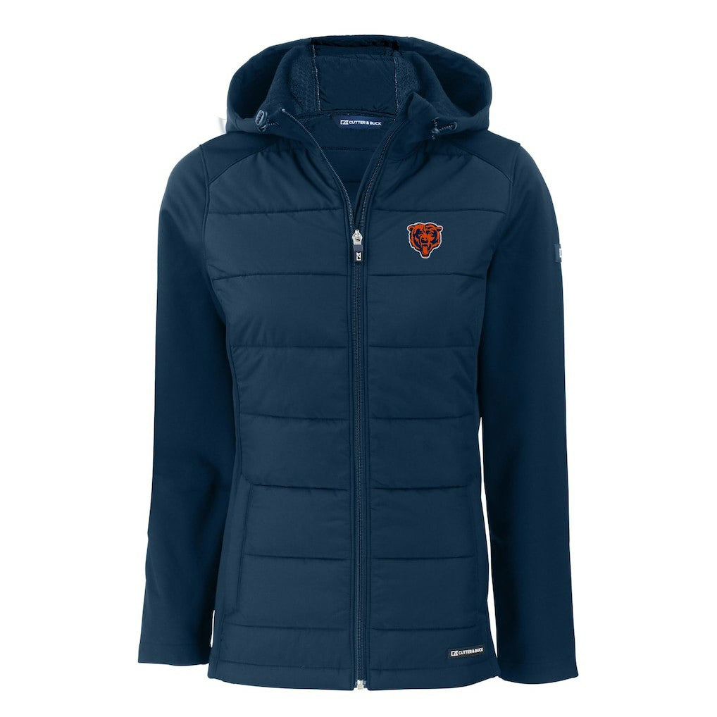 Chicago Bears Cutter & Buck Women's Throwback Evoke Hybrid Eco Softshell Recycled Full-Zip Hoodie Jacket Navy - NFL