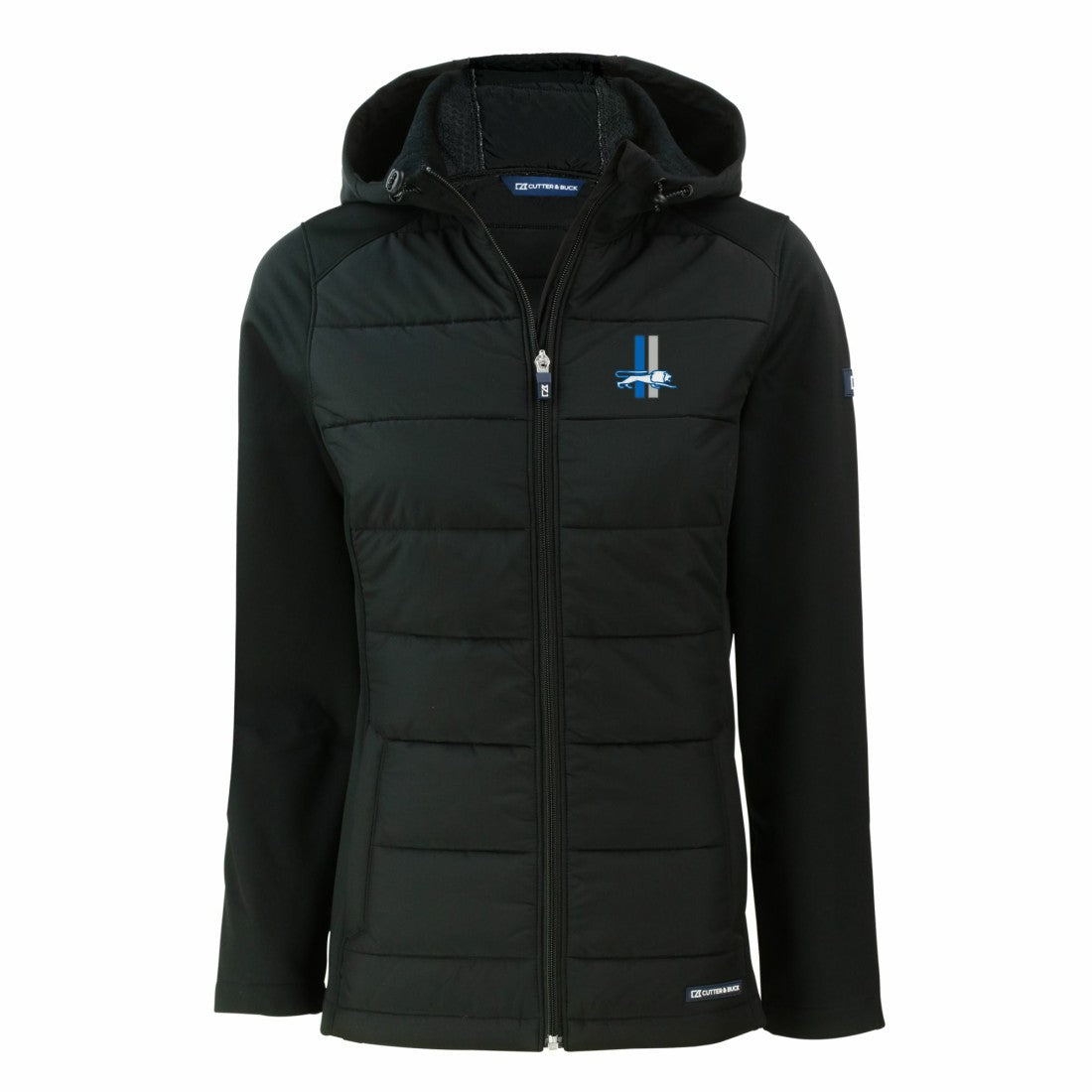 Detroit Lions Cutter & Buck Women's Throwback Evoke Hybrid Eco Softshell Recycled Full-Zip Hoodie Jacket Black - NFL