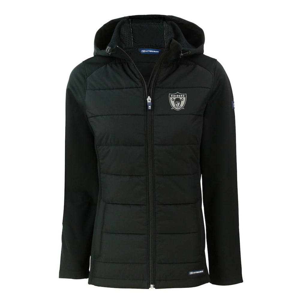 Las Vegas Raiders Cutter & Buck Women's Throwback Evoke Hybrid Eco Softshell Recycled Full-Zip Hoodie Jacket Black - NFL