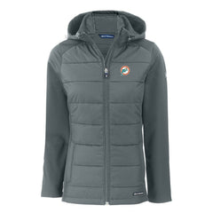 Miami Dolphins Cutter & Buck Women's Throwback Evoke Hybrid Eco Softshell Recycled Full-Zip Hoodie Jacket Gray - NFL