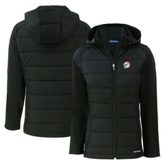 Miami Dolphins Cutter & Buck Women's Throwback Evoke Hybrid Eco Softshell Recycled Full-Zip Hoodie Jacket Black - NFL