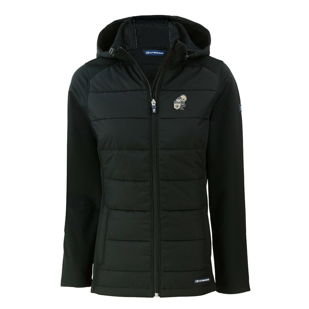 New Orleans Saints Cutter & Buck Women's Throwback Evoke Hybrid Eco Softshell Recycled Full-Zip Hoodie Jacket Black - NFL