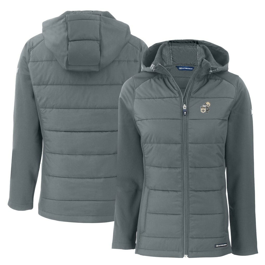 New Orleans Saints Cutter & Buck Women's Throwback Evoke Hybrid Eco Softshell Recycled Full-Zip Hoodie Jacket Gray - NFL