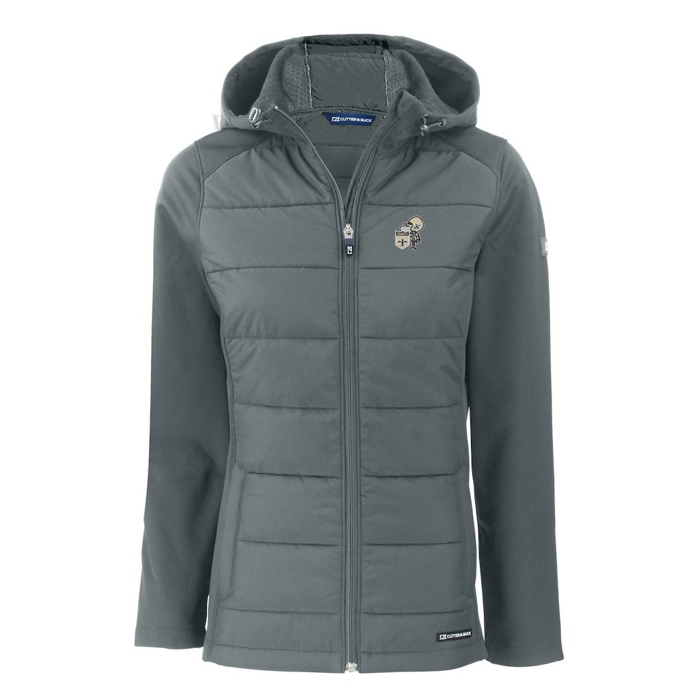 New Orleans Saints Cutter & Buck Women's Throwback Evoke Hybrid Eco Softshell Recycled Full-Zip Hoodie Jacket Gray - NFL