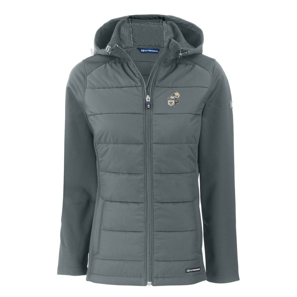 New Orleans Saints Cutter & Buck Women's Throwback Evoke Hybrid Eco Softshell Recycled Full-Zip Hoodie Jacket Gray - NFL
