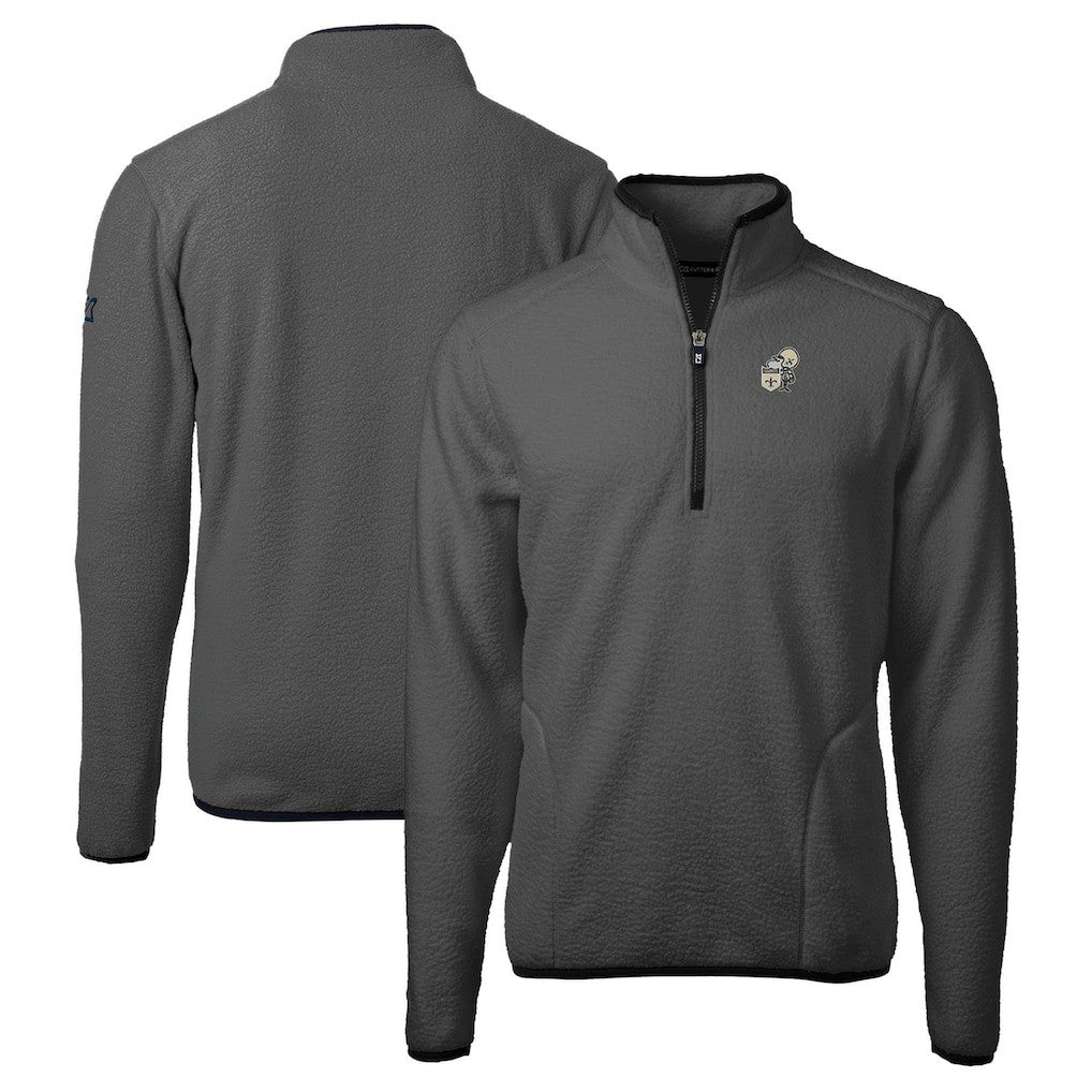 New Orleans Saints Cutter & Buck Throwback Cascade Eco Sherpa Fleece Quarter-Zip Pullover Jacket Gray/Black - NFL