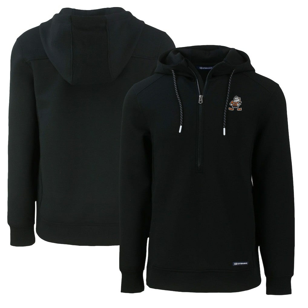 Cleveland Browns Cutter & Buck Throwback Roam Eco Half-Zip Recycled Pullover Hoodie Black - NFL