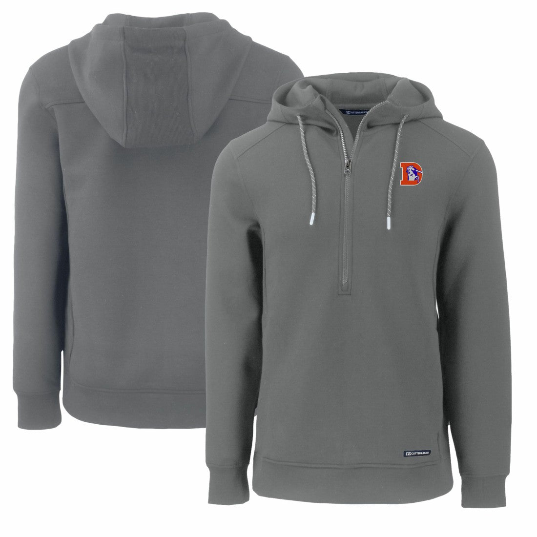 Denver Broncos Cutter & Buck Throwback Roam Eco Half-Zip Recycled Pullover Hoodie Gray - NFL