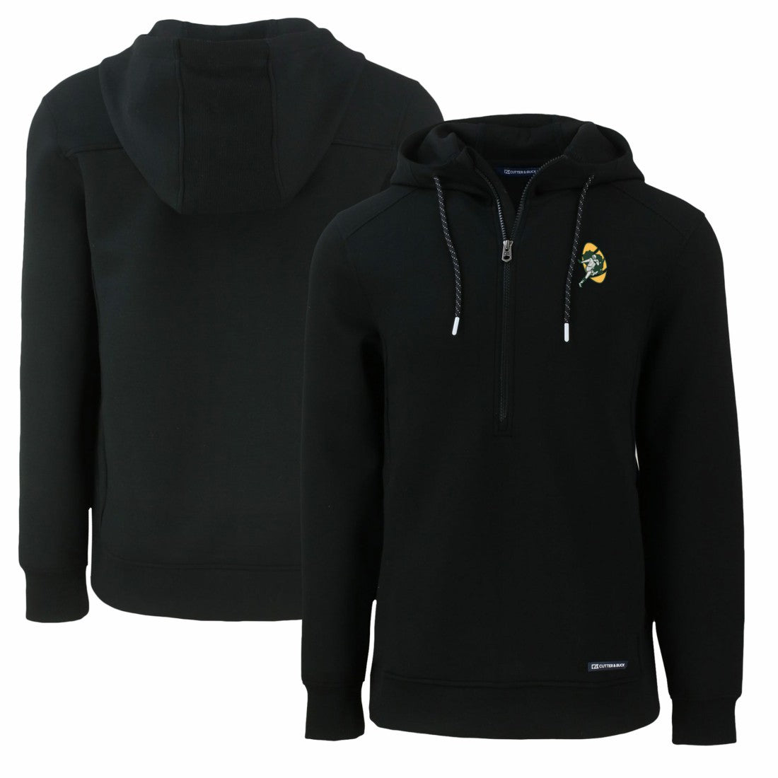 Green Bay Packers Cutter & Buck Throwback Roam Eco Half-Zip Recycled Pullover Hoodie Black - NFL