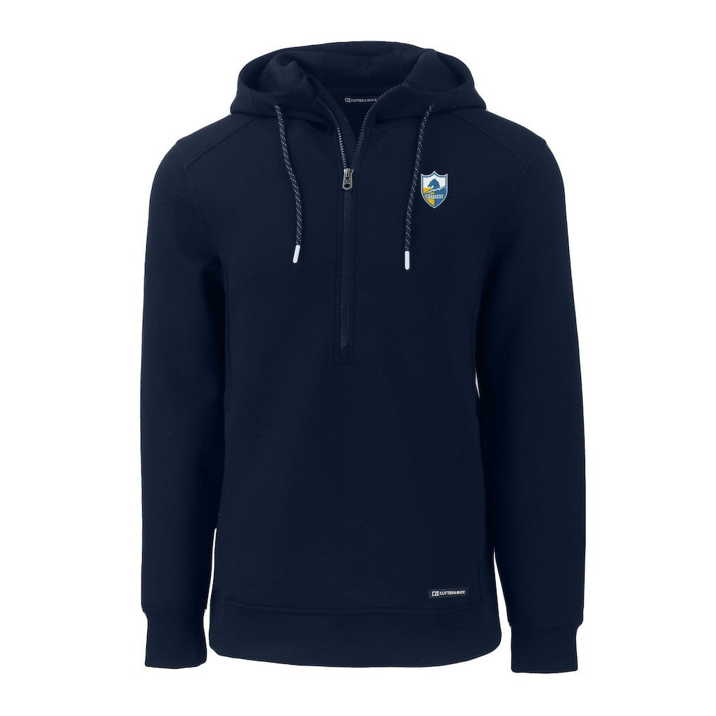 Los Angeles Chargers Cutter & Buck Throwback Roam Eco Half-Zip Recycled Pullover Hoodie Navy - NFL
