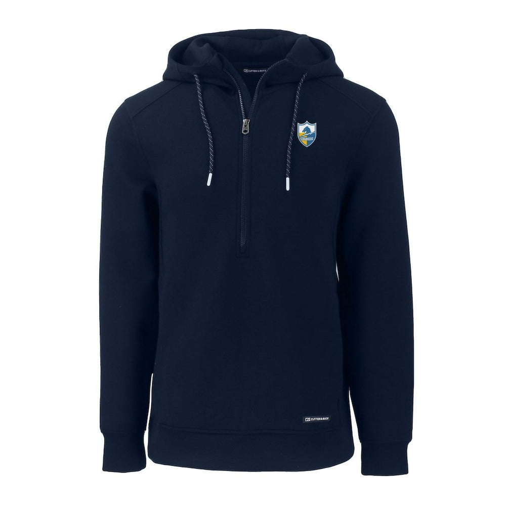 Los Angeles Chargers Cutter & Buck Throwback Roam Eco Half-Zip Recycled Pullover Hoodie Navy - NFL