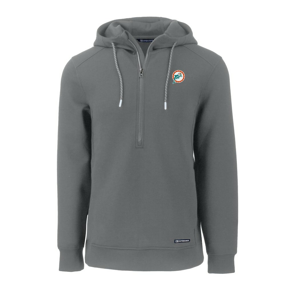 Miami Dolphins Cutter & Buck Throwback Roam Eco Half-Zip Recycled Pullover Hoodie Gray - NFL