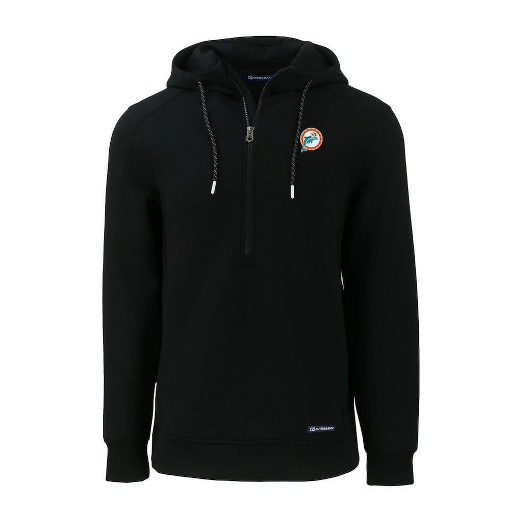 Miami Dolphins Cutter & Buck Throwback Roam Eco Half-Zip Recycled Pullover Hoodie Black - NFL