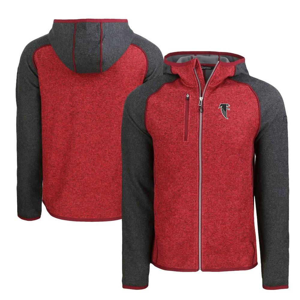 Atlanta Falcons Cutter & Buck Throwback Mainsail Sweater-Knit Full-Zip Hoodie Heather Red/Heather Charcoal - NFL