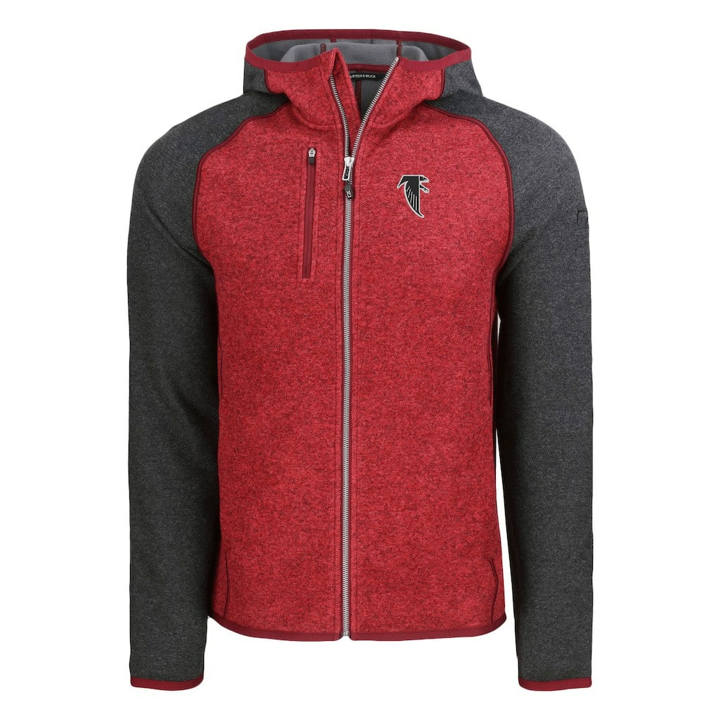 Atlanta Falcons Cutter & Buck Throwback Mainsail Sweater-Knit Full-Zip Hoodie Heather Red/Heather Charcoal - NFL
