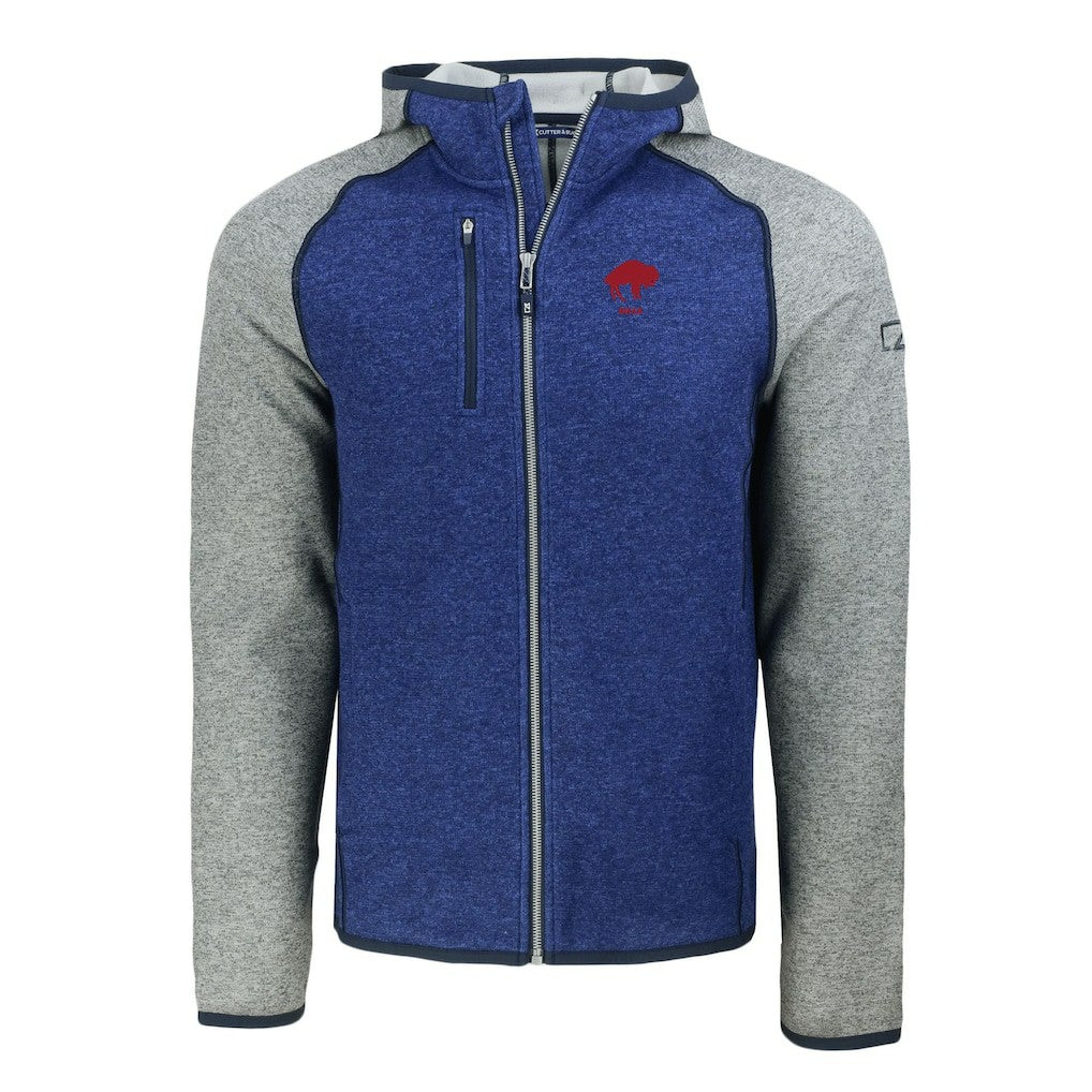 Buffalo Bills Cutter & Buck Throwback Mainsail Sweater-Knit Full-Zip Hoodie Royal/Heather Gray - NFL