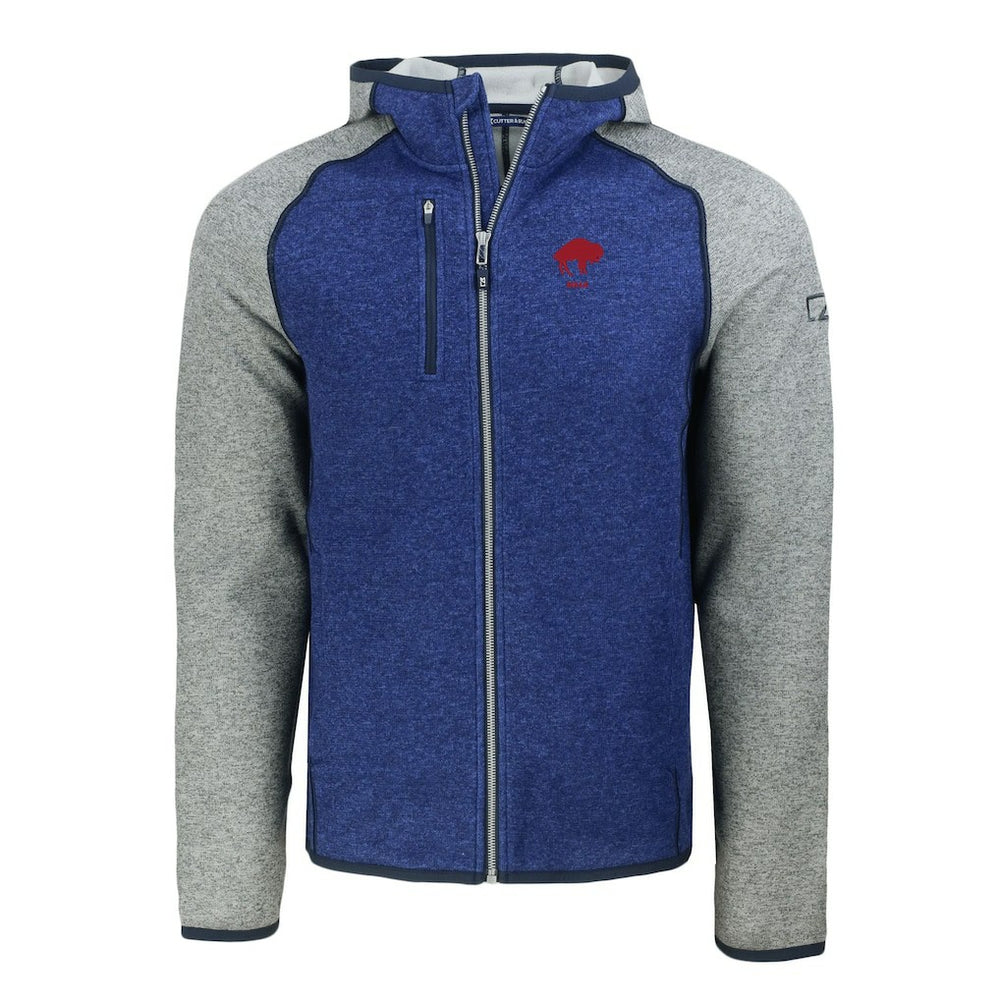 Buffalo Bills Cutter & Buck Throwback Mainsail Sweater-Knit Full-Zip Hoodie Royal/Heather Gray - NFL