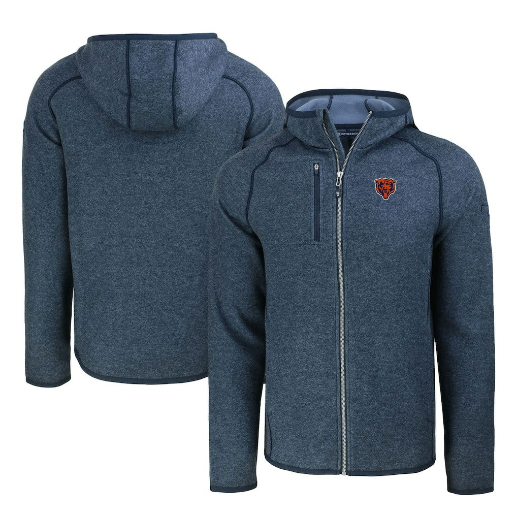 Chicago Bears Cutter & Buck Throwback Mainsail Sweater-Knit Full-Zip Hoodie Heather Navy - NFL