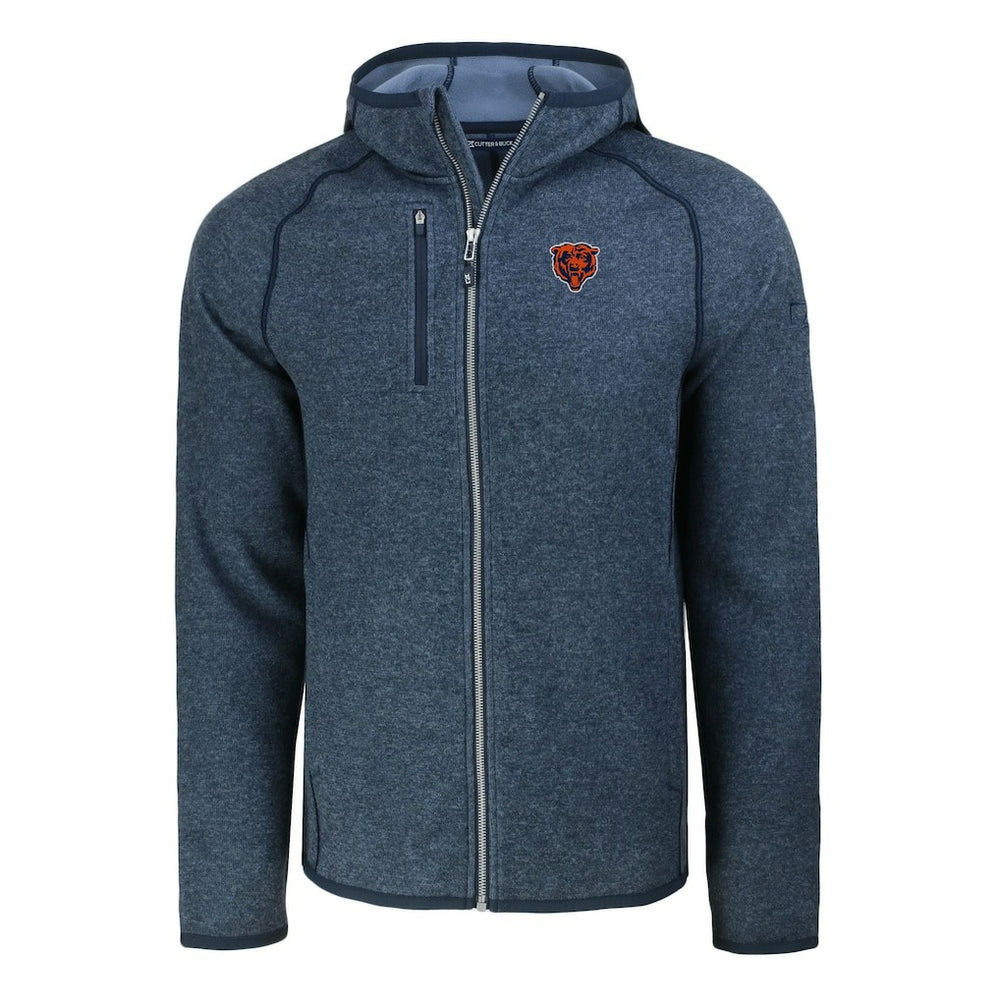 Chicago Bears Cutter & Buck Throwback Mainsail Sweater-Knit Full-Zip Hoodie Heather Navy - NFL