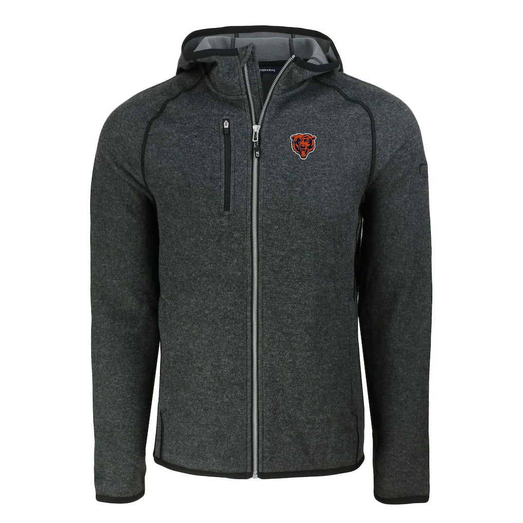 Chicago Bears Cutter & Buck Throwback Mainsail Sweater-Knit Full-Zip Hoodie Heather Charcoal - NFL