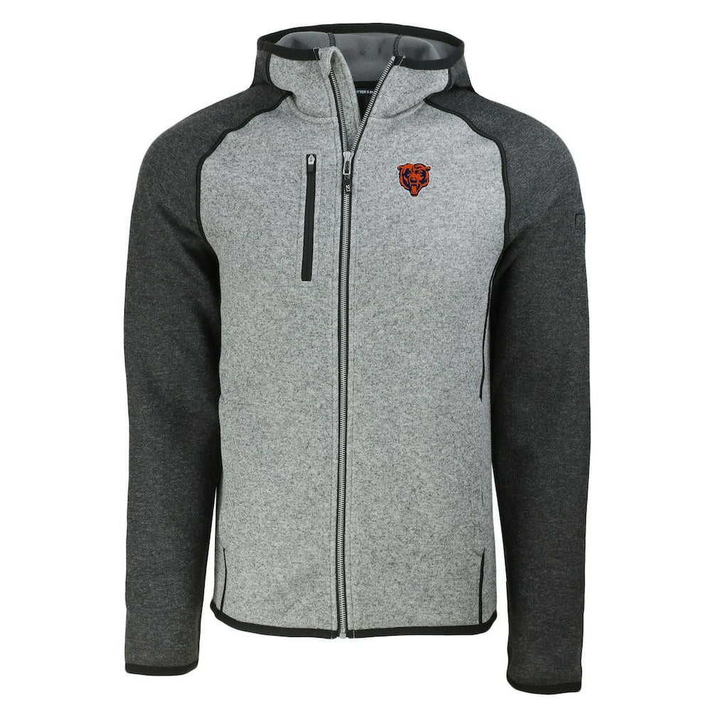 Chicago Bears Cutter & Buck Throwback Mainsail Sweater-Knit Full-Zip Hoodie Heather Gray/Heather Charcoal - NFL