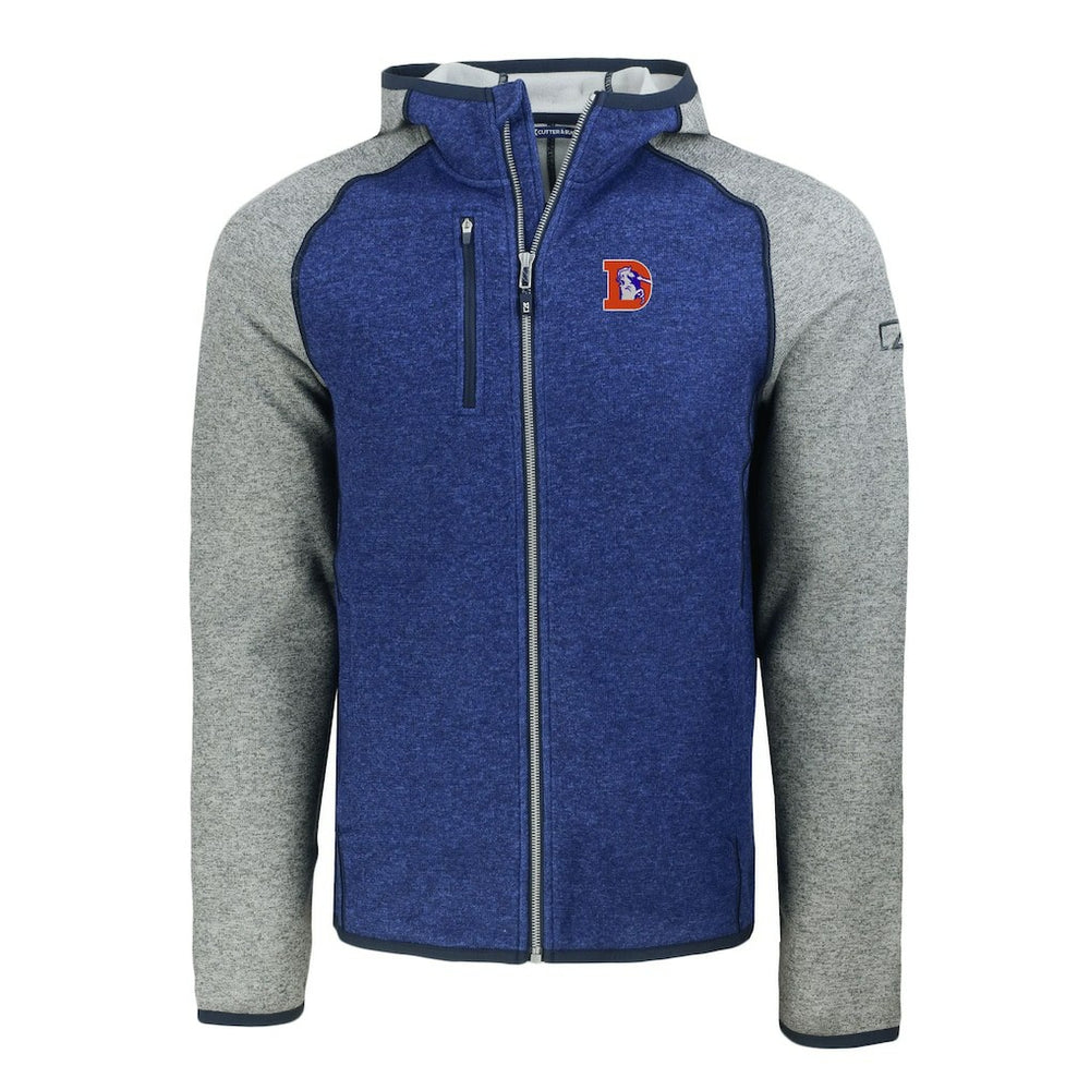 Denver Broncos Cutter & Buck Throwback Mainsail Sweater-Knit Full-Zip Hoodie Royal/Heather Gray - NFL