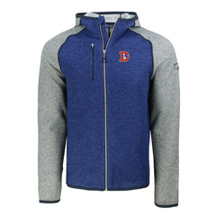 Denver Broncos Cutter & Buck Throwback Mainsail Sweater-Knit Full-Zip Hoodie Royal/Heather Gray - NFL