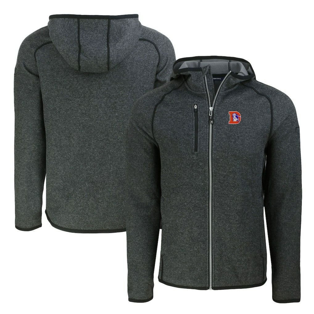 Denver Broncos Cutter & Buck Throwback Mainsail Sweater-Knit Full-Zip Hoodie Heather Charcoal - NFL
