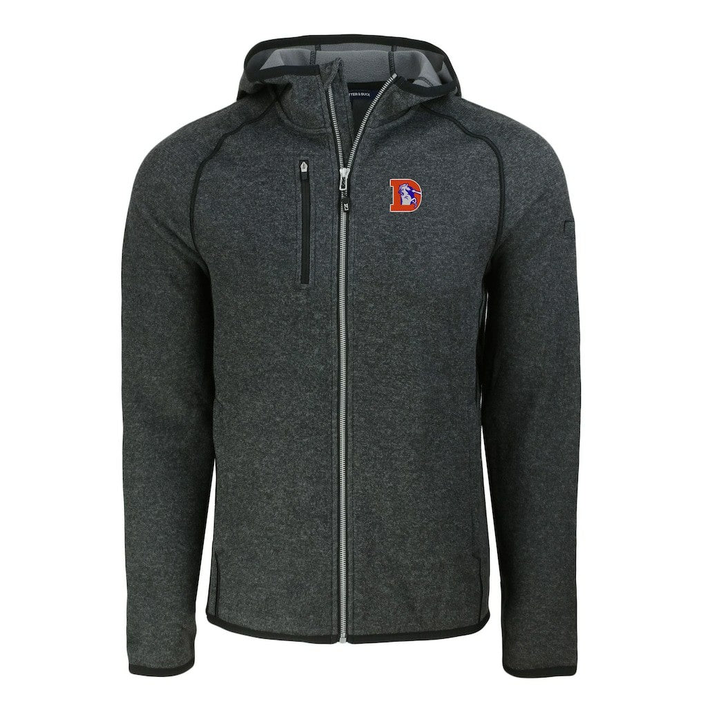 Denver Broncos Cutter & Buck Throwback Mainsail Sweater-Knit Full-Zip Hoodie Heather Charcoal - NFL
