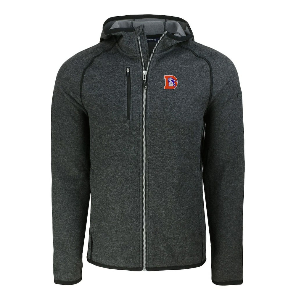 Denver Broncos Cutter & Buck Throwback Mainsail Sweater-Knit Full-Zip Hoodie Heather Charcoal - NFL