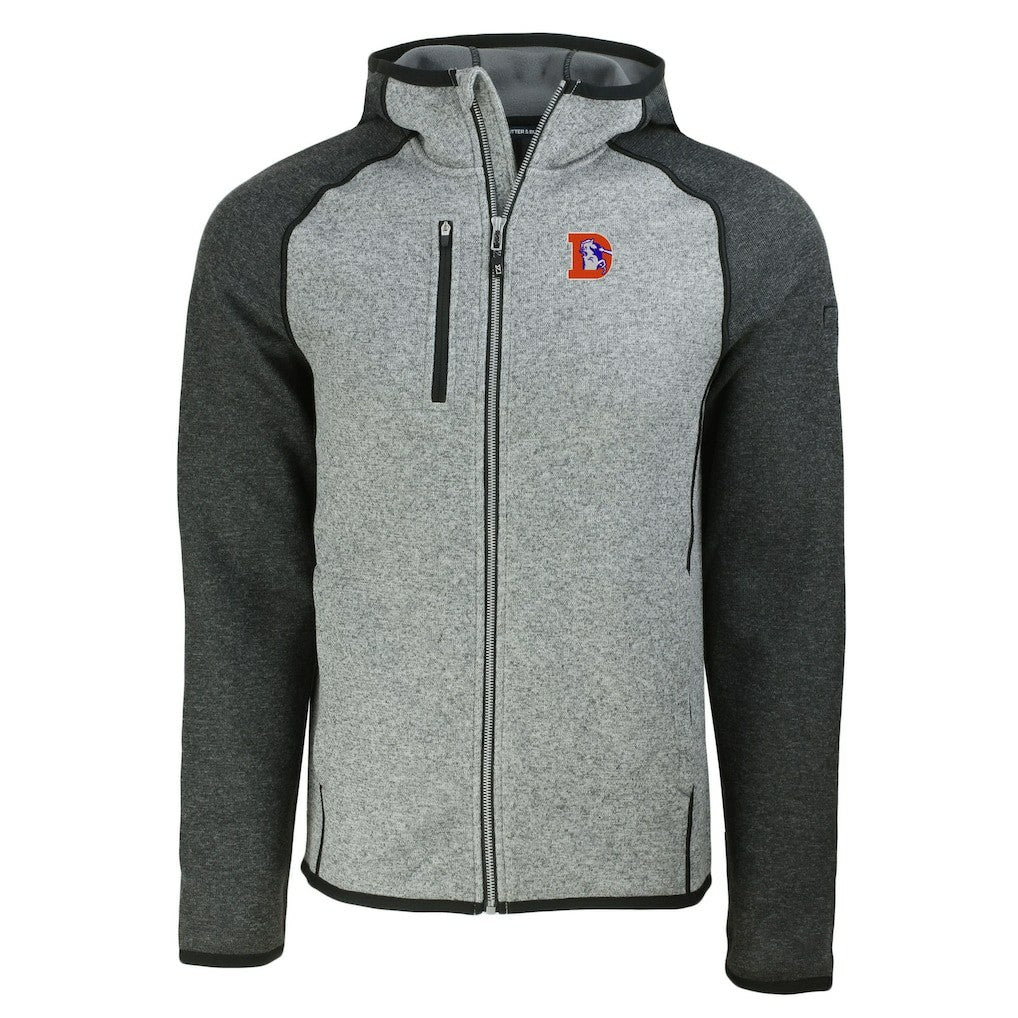 Denver Broncos Cutter & Buck Throwback Mainsail Sweater-Knit Full-Zip Hoodie Heather Gray/Heather Charcoal - NFL