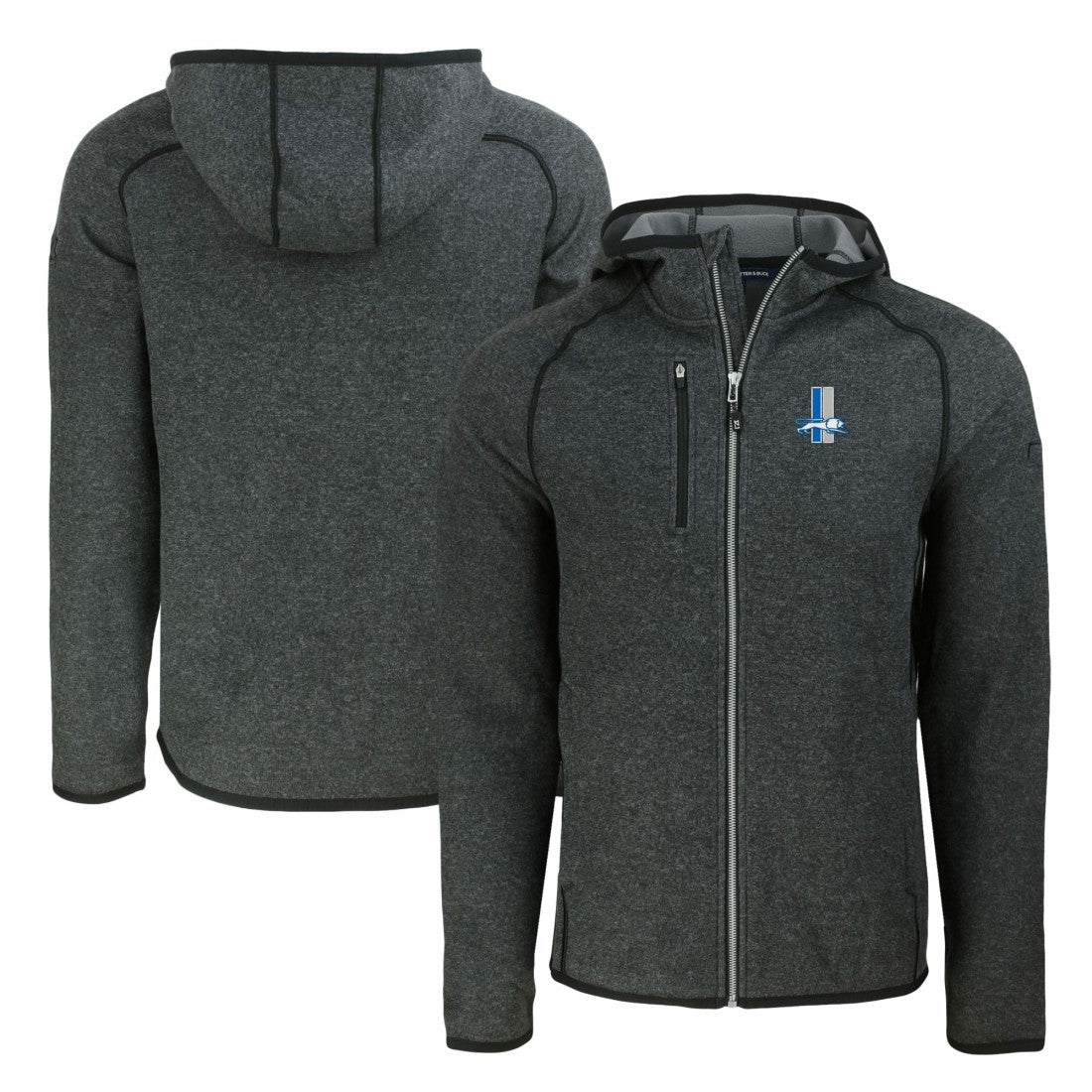 Detroit Lions Cutter & Buck Throwback Mainsail Sweater-Knit Full-Zip Hoodie Heather Charcoal - NFL