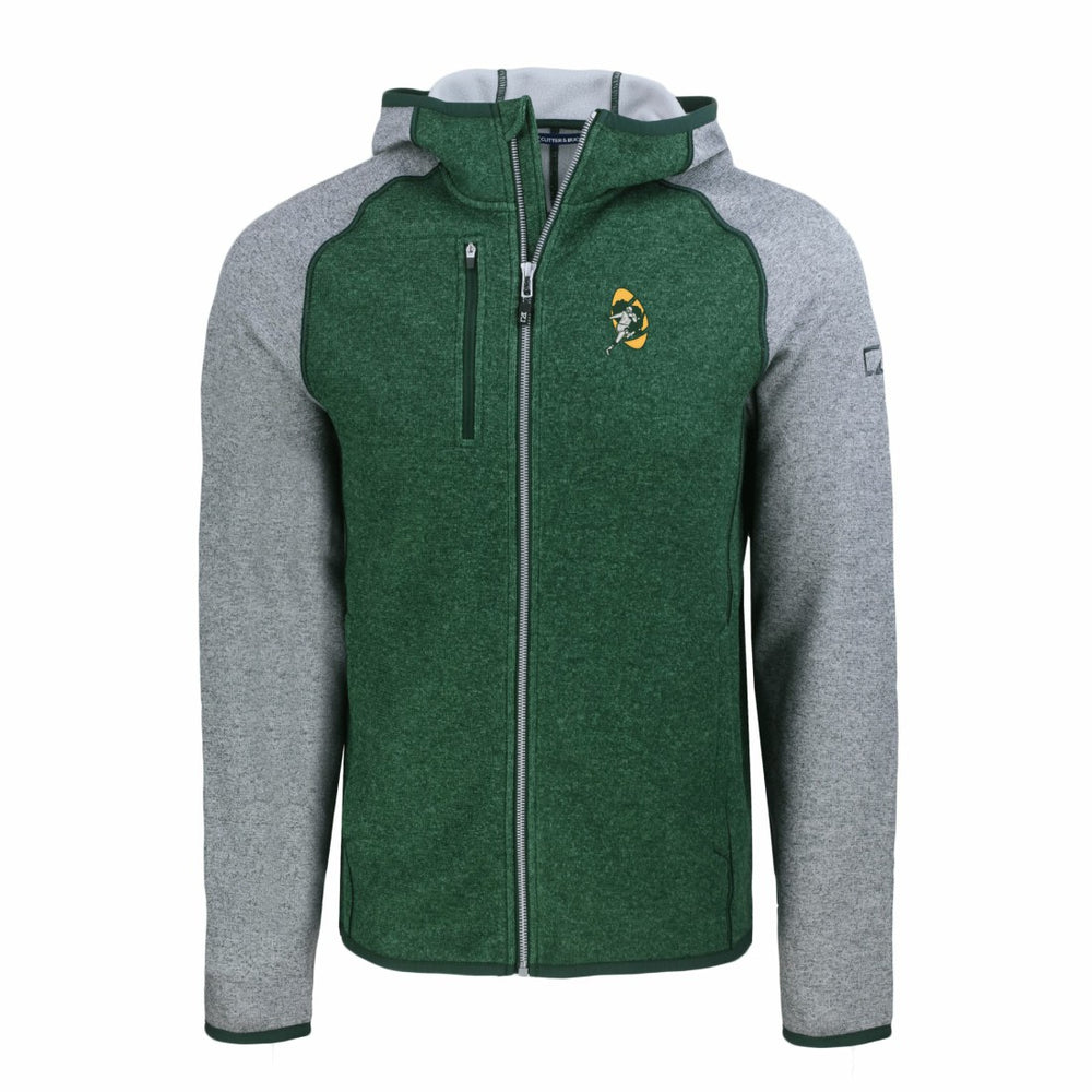 Green Bay Packers Cutter & Buck Throwback Mainsail Sweater-Knit Full-Zip Hoodie Heather Green/Heather Gray - NFL