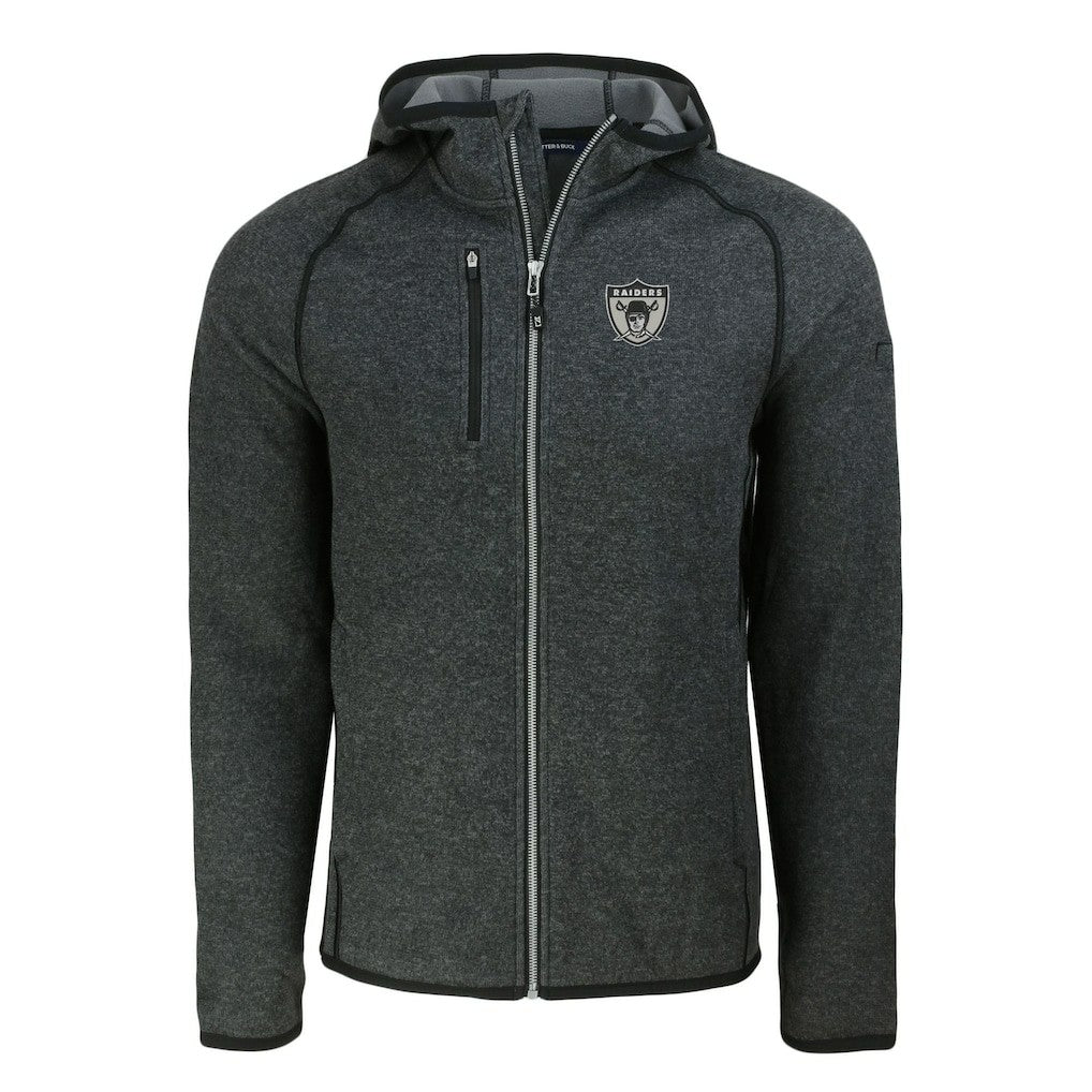 Las Vegas Raiders Cutter & Buck Throwback Mainsail Sweater-Knit Full-Zip Hoodie Heather Charcoal - NFL