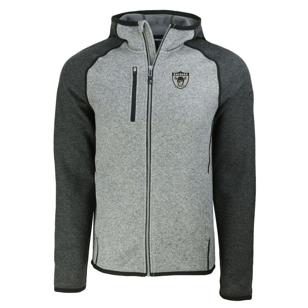 Las Vegas Raiders Cutter & Buck Throwback Mainsail Sweater-Knit Full-Zip Hoodie Heather Gray/Heather Charcoal - NFL