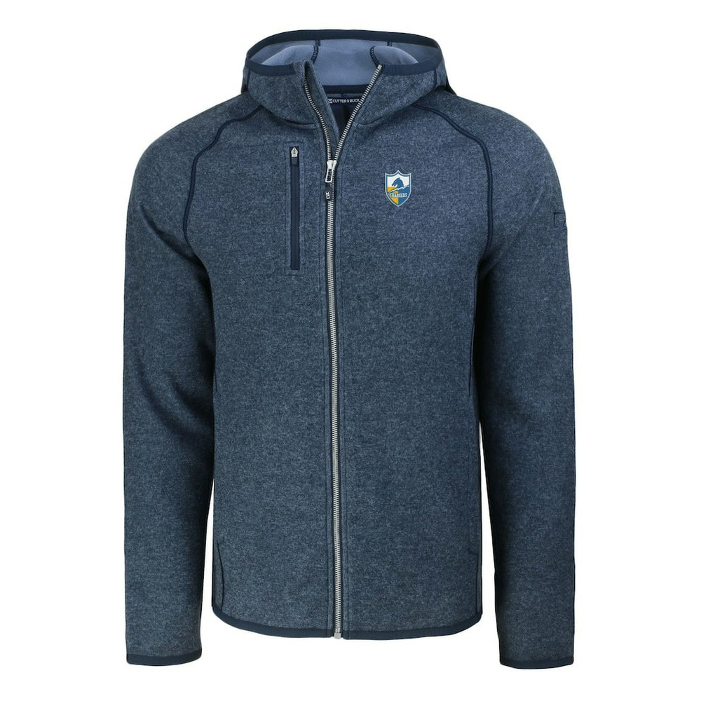 Los Angeles Chargers Cutter & Buck Throwback Mainsail Sweater-Knit Full-Zip Hoodie Heather Navy - NFL