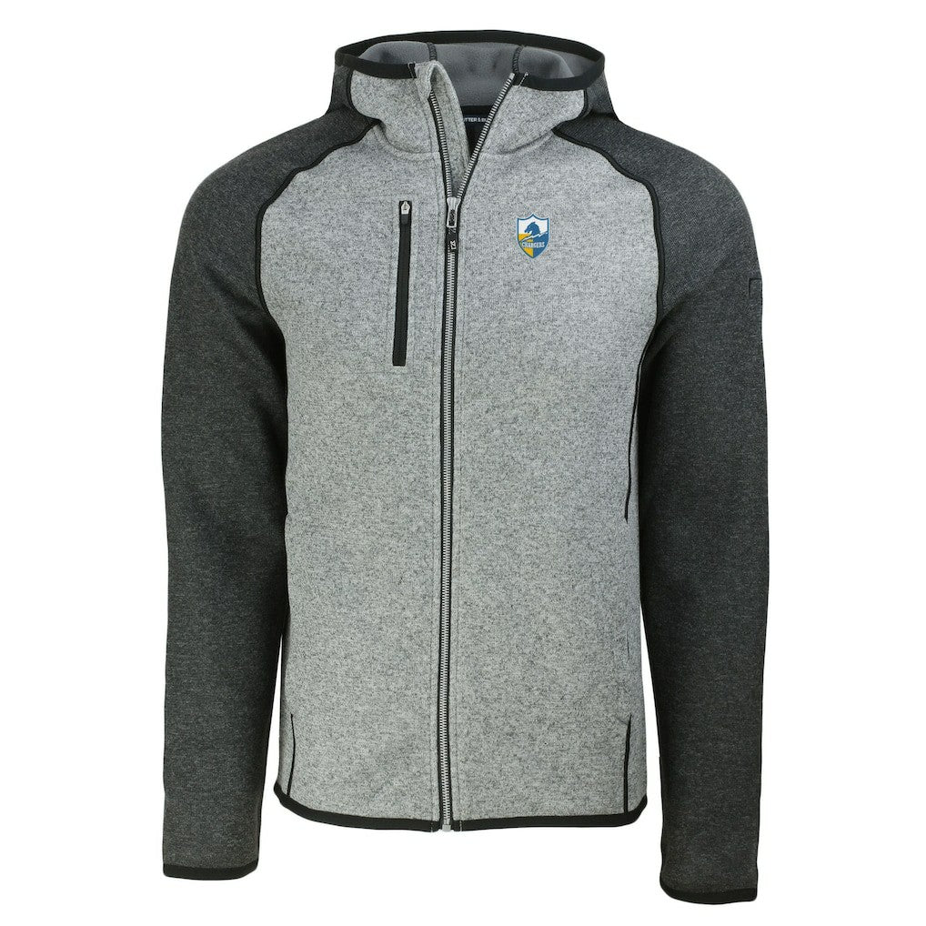 Los Angeles Chargers Cutter & Buck Throwback Mainsail Sweater-Knit Full-Zip Hoodie Heather Gray/Heather Charcoal - NFL