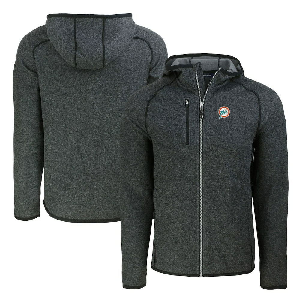 Miami Dolphins Cutter & Buck Throwback Mainsail Sweater-Knit Full-Zip Hoodie Heather Charcoal - NFL