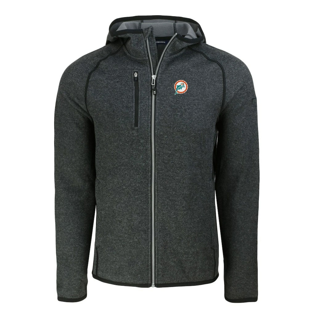 Miami Dolphins Cutter & Buck Throwback Mainsail Sweater-Knit Full-Zip Hoodie Heather Charcoal - NFL