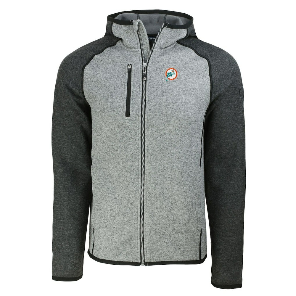Miami Dolphins Cutter & Buck Throwback Mainsail Sweater-Knit Full-Zip Hoodie Heather Gray/Heather Charcoal - NFL