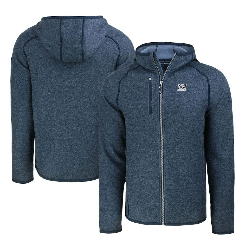New York Giants Cutter & Buck Throwback Mainsail Sweater-Knit Full-Zip Hoodie Heather Navy - NFL