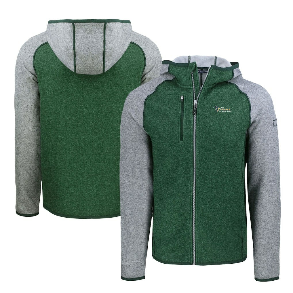 New York Jets Cutter & Buck Throwback Mainsail Sweater-Knit Full-Zip Hoodie Heather Green/Heather Gray - NFL