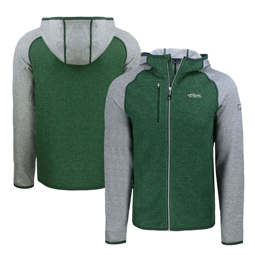 New York Jets Cutter & Buck Throwback Mainsail Sweater-Knit Full-Zip Hoodie Heather Green/Heather Gray - NFL