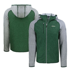 New York Jets Cutter & Buck Throwback Mainsail Sweater-Knit Full-Zip Hoodie Heather Green/Heather Gray - NFL