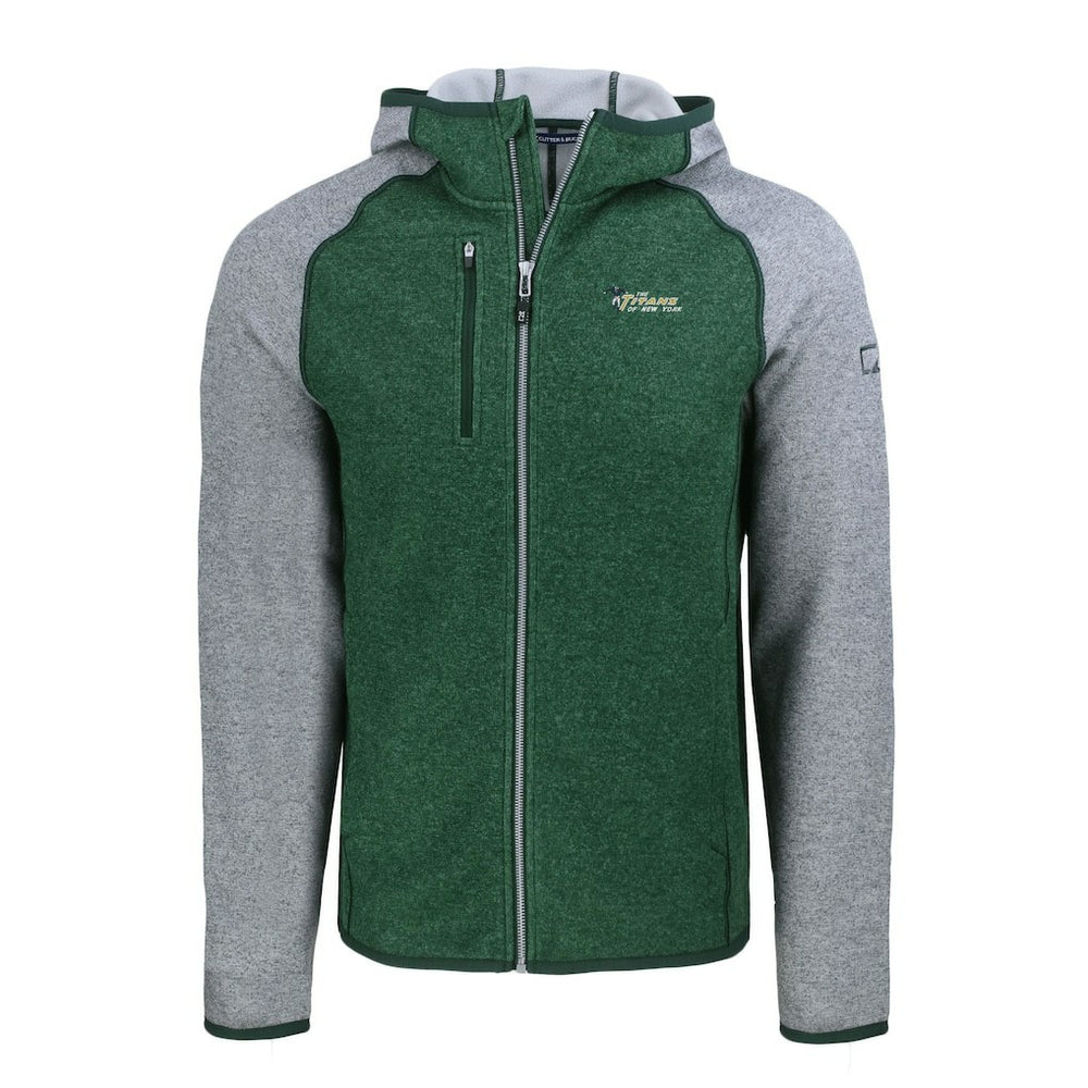 New York Jets Cutter & Buck Throwback Mainsail Sweater-Knit Full-Zip Hoodie Heather Green/Heather Gray - NFL