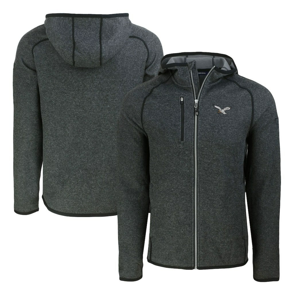 Philadelphia Eagles Cutter & Buck Throwback Mainsail Sweater-Knit Full-Zip Hoodie Heather Charcoal - NFL